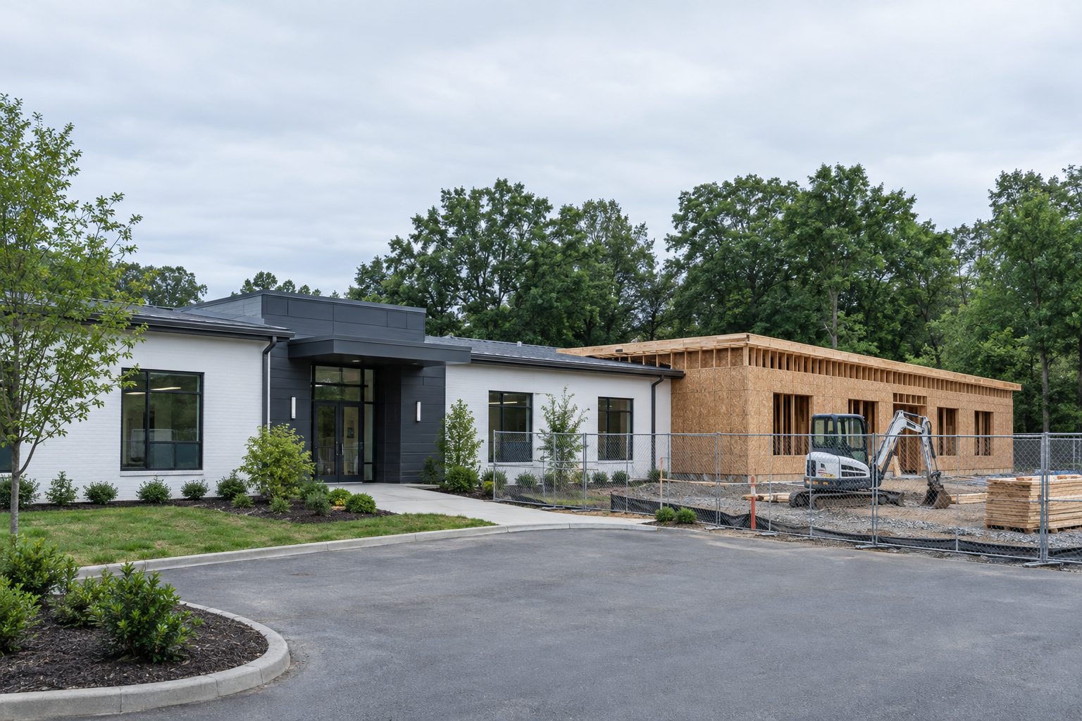 Single-story treatment facility with a new patient wing under construction